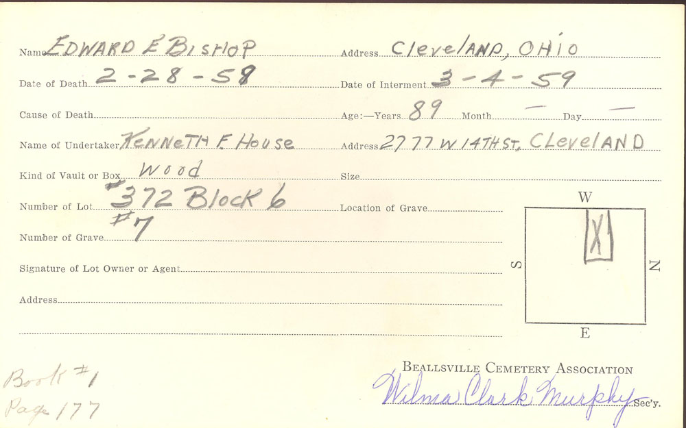 Edward E. Bishop burial card